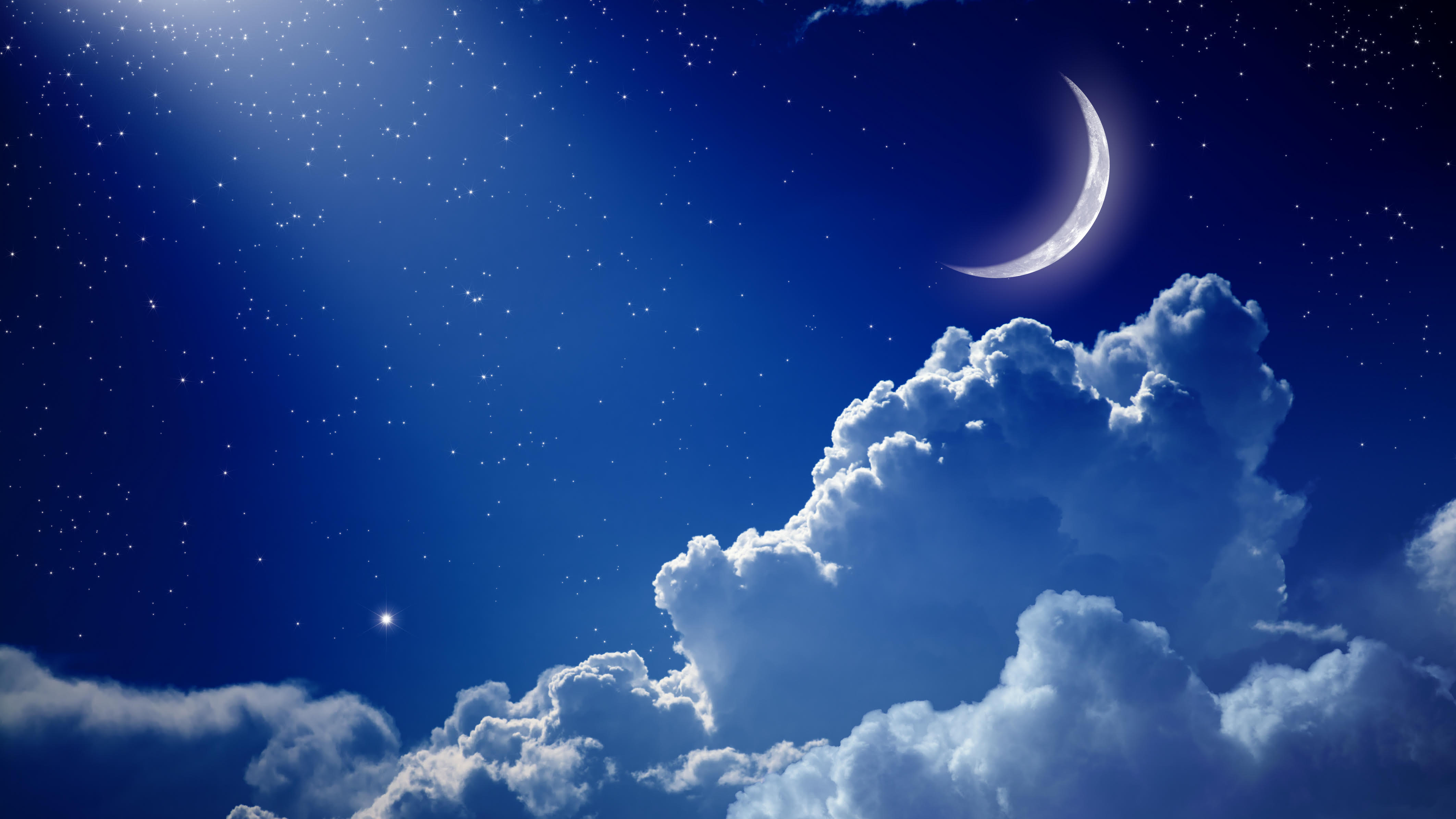 Peaceful background, blue night sky with moon